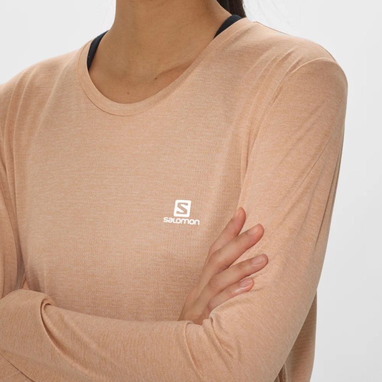 Salomon Agile Long Sleeve Women's T-Shirts Apricot | CA 4V23